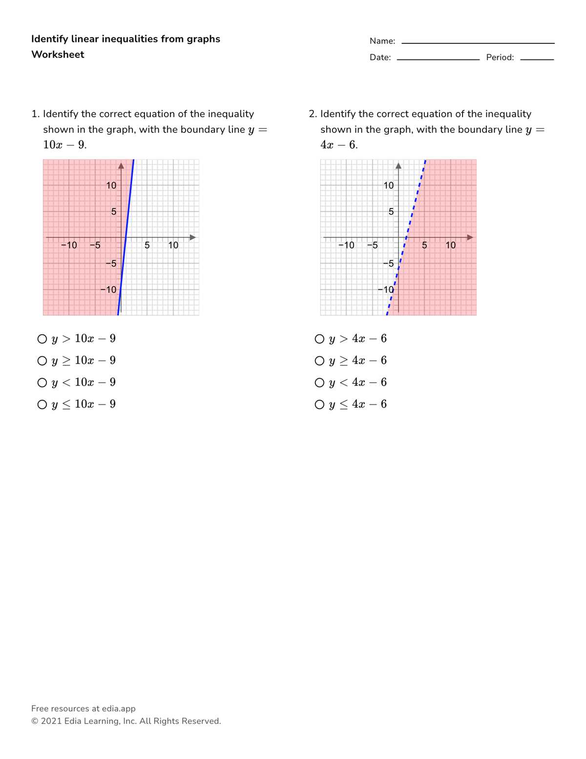 inequalities algebra 2 worksheet