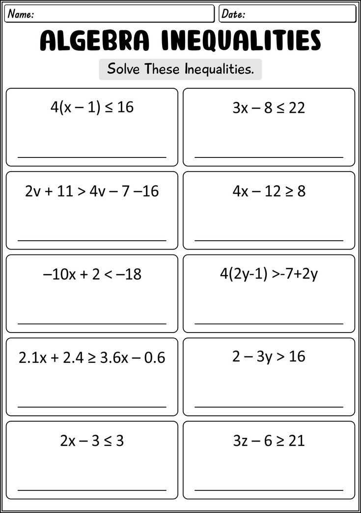 inequalities algebra 2 worksheet
