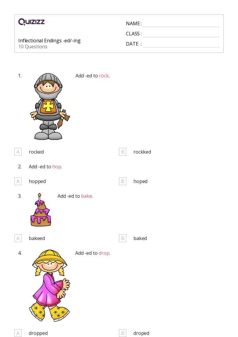 inflected endings worksheets