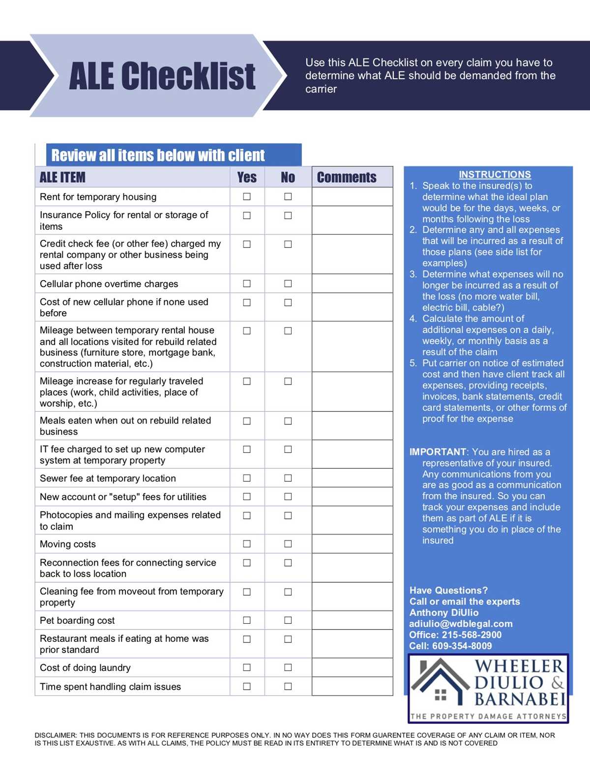 insurance adjuster worksheet