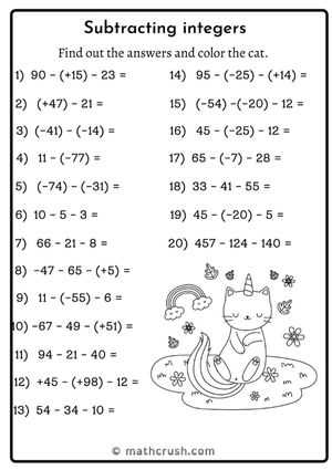 integers printable worksheets