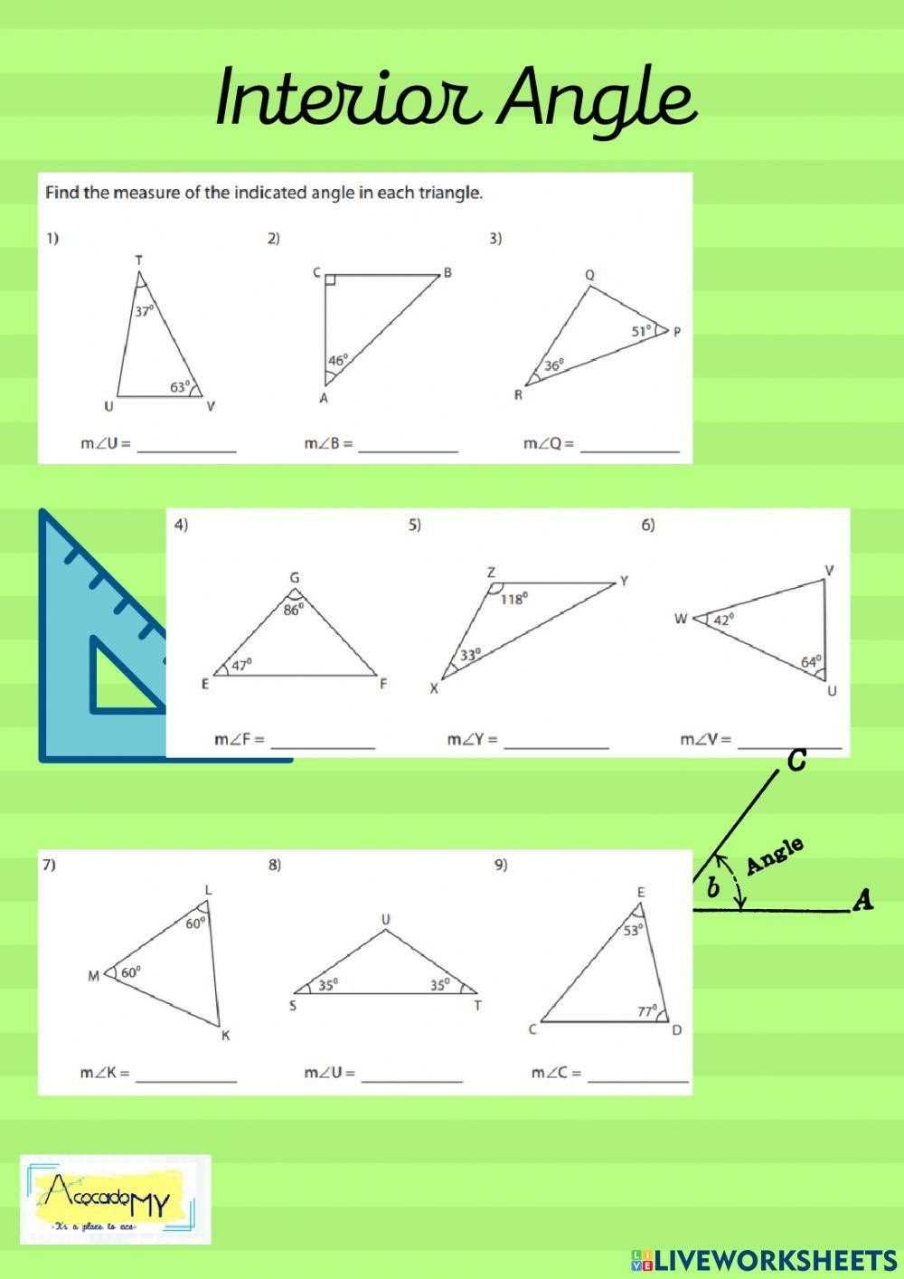 interior angles of a triangle worksheet