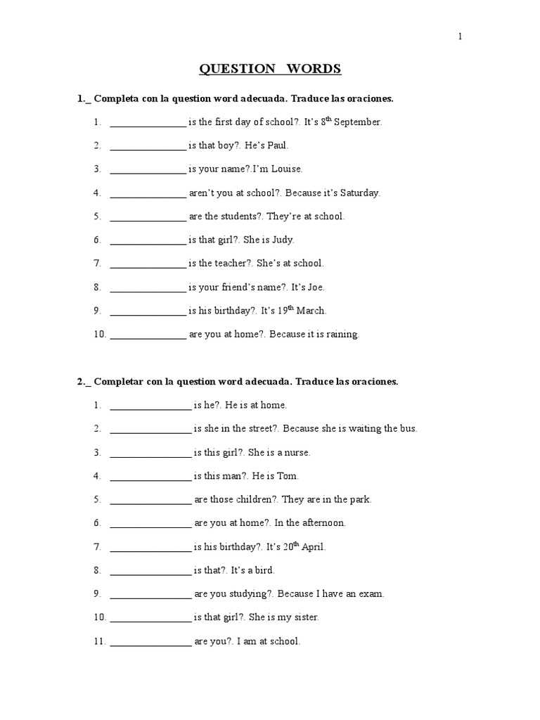 interrogative words in spanish worksheet