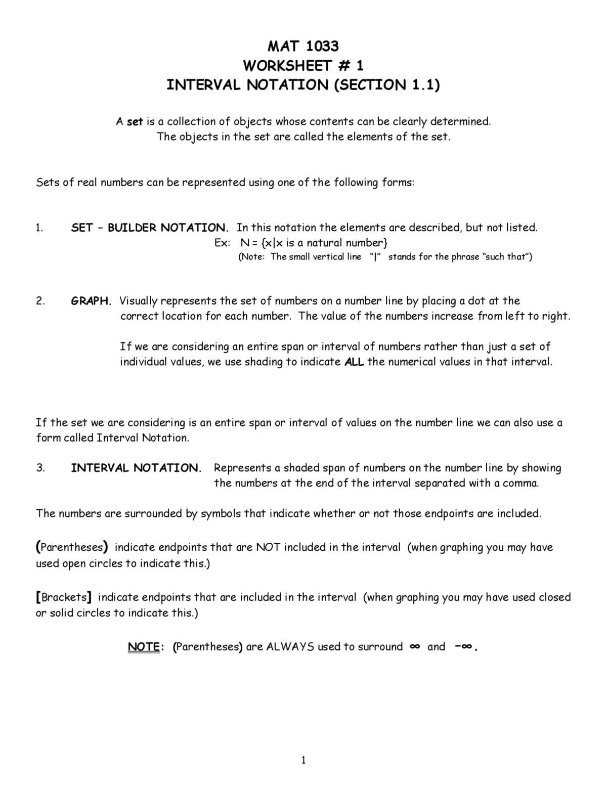 interval notation worksheet