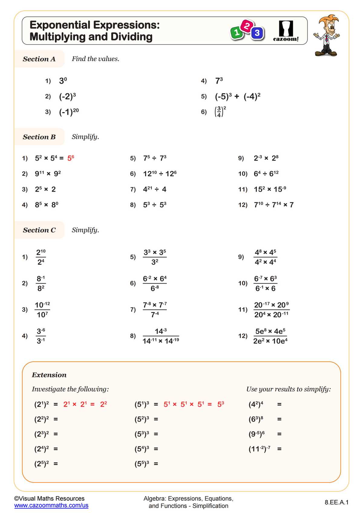 intro to exponents worksheet