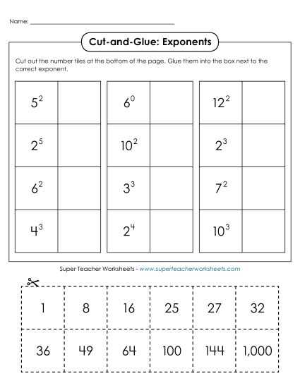 intro to exponents worksheet