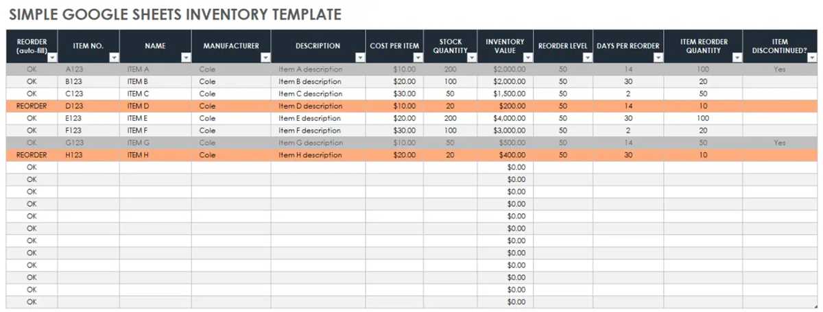 inventory worksheet template