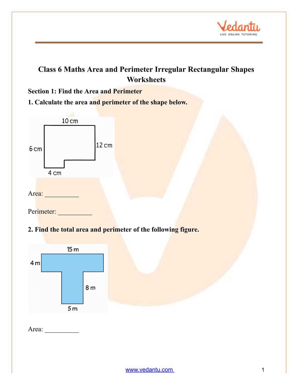 irregular shapes area and perimeter worksheet