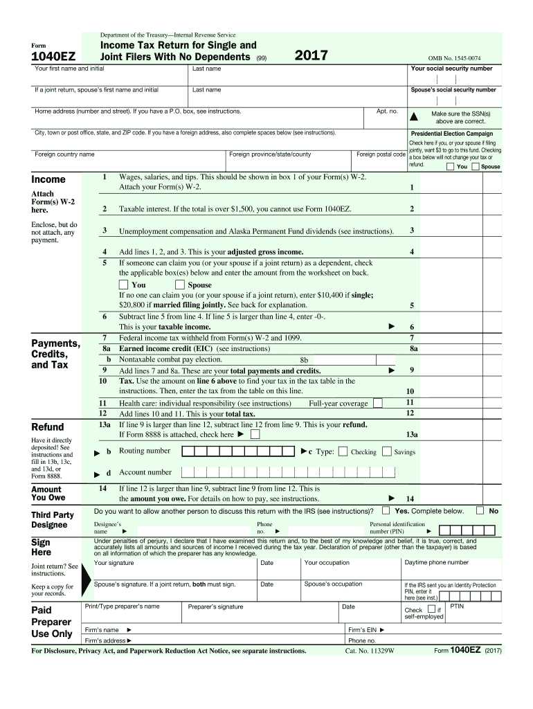 irs 1040 worksheet
