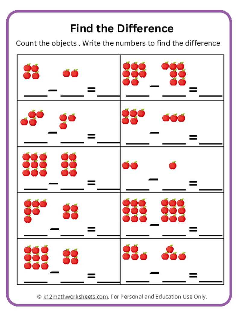 kindergarten adding and subtracting worksheets