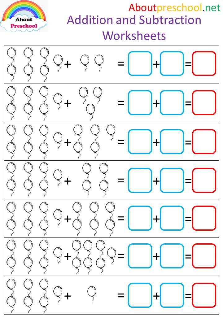 kindergarten adding and subtracting worksheets