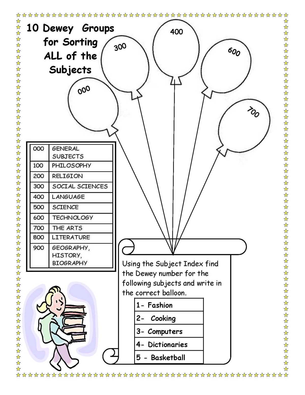 kindergarten library worksheets