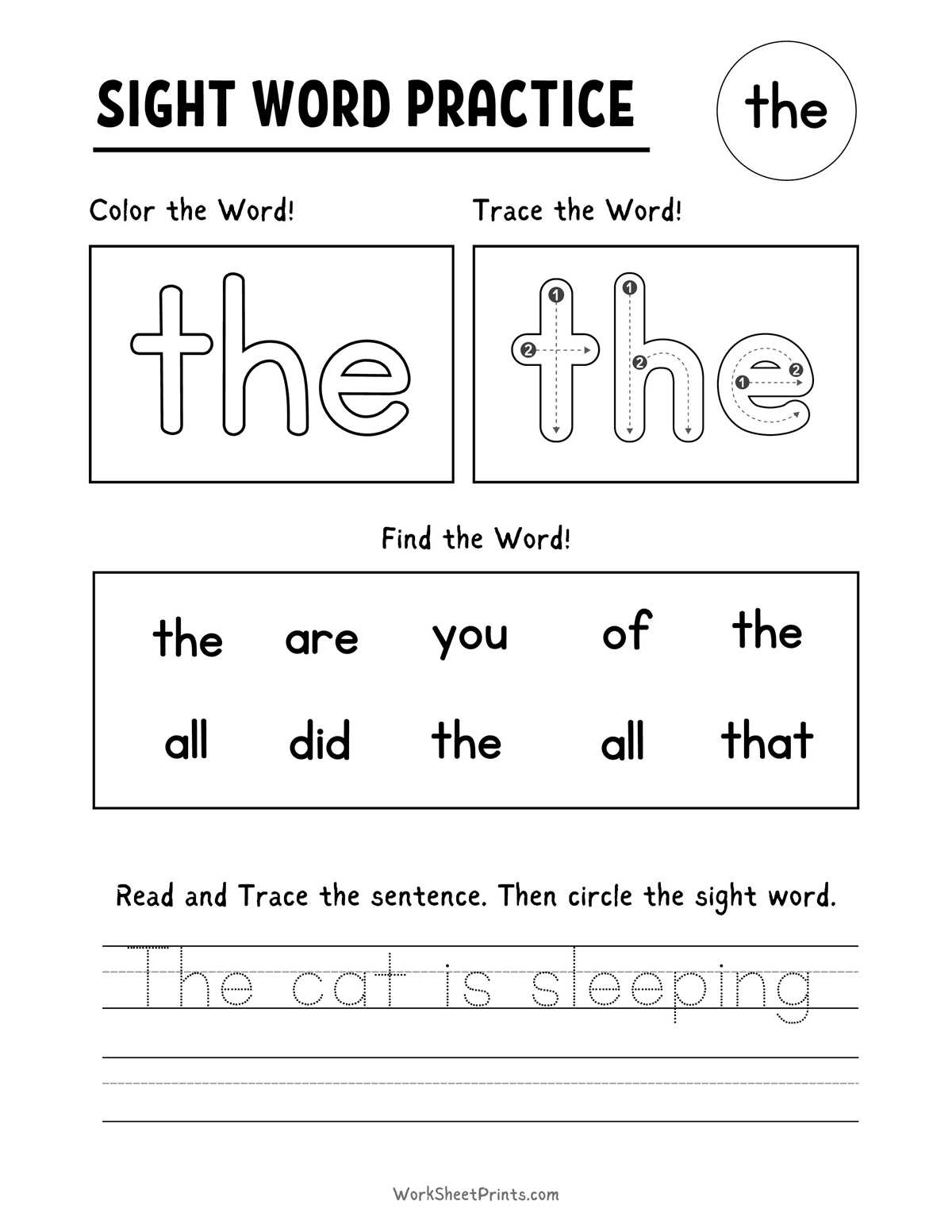 kindergarten sight word worksheets
