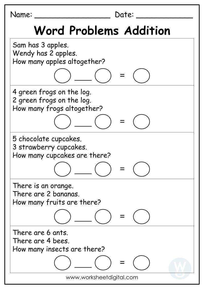 kindergarten word problems worksheets