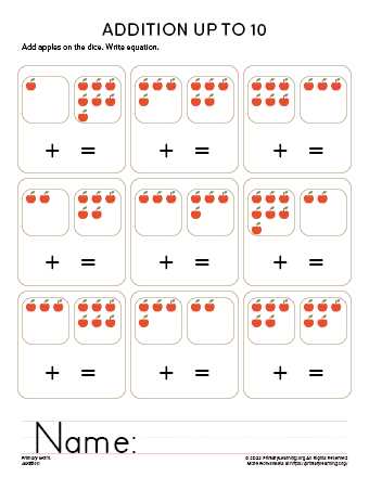 kindergarten worksheets addition
