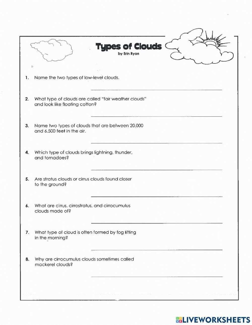 kinds of clouds worksheet