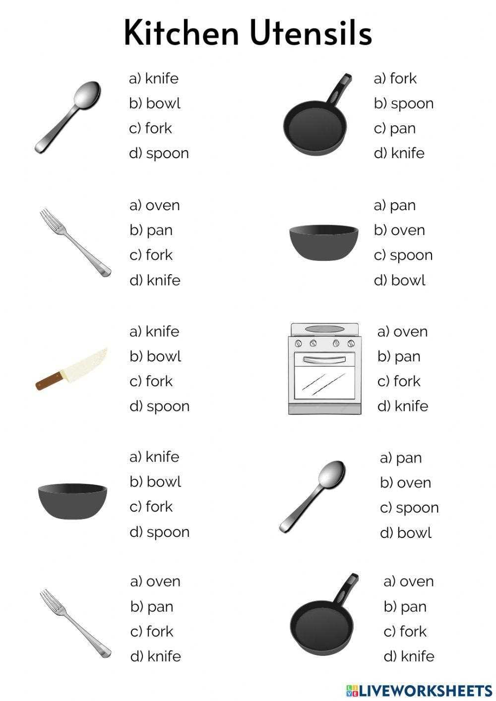 kitchen equipment identification worksheet