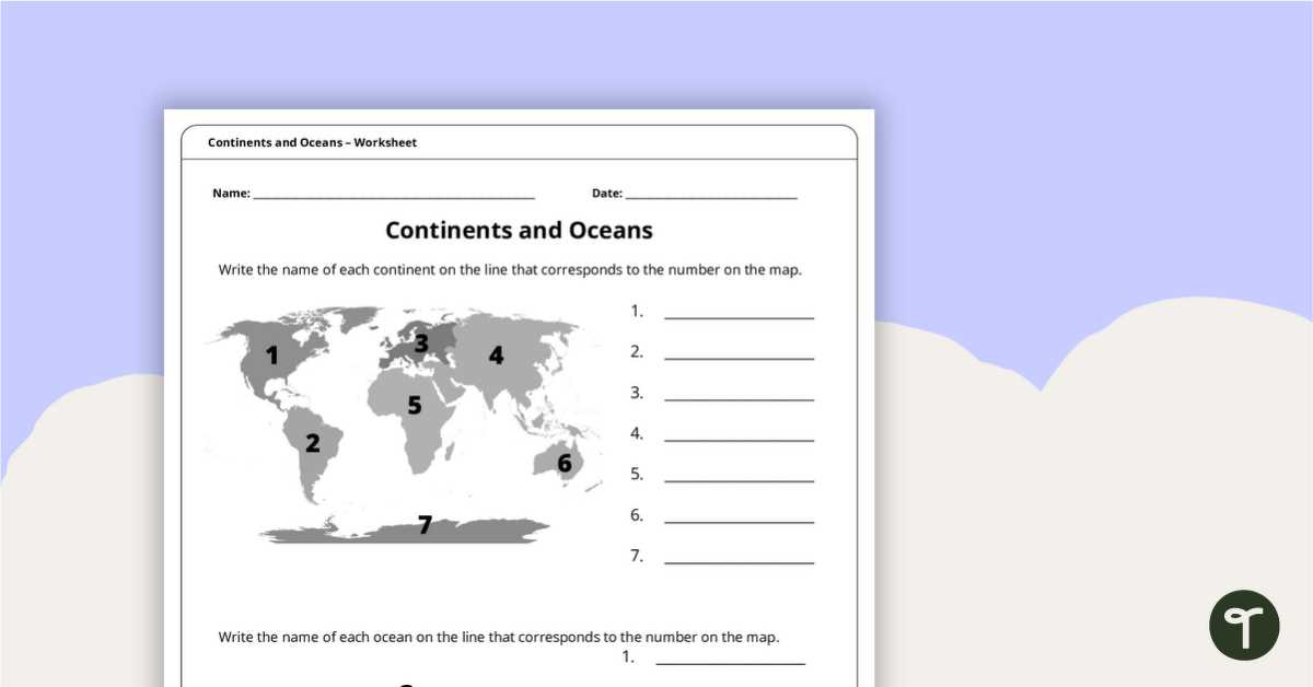 label continents and oceans worksheet
