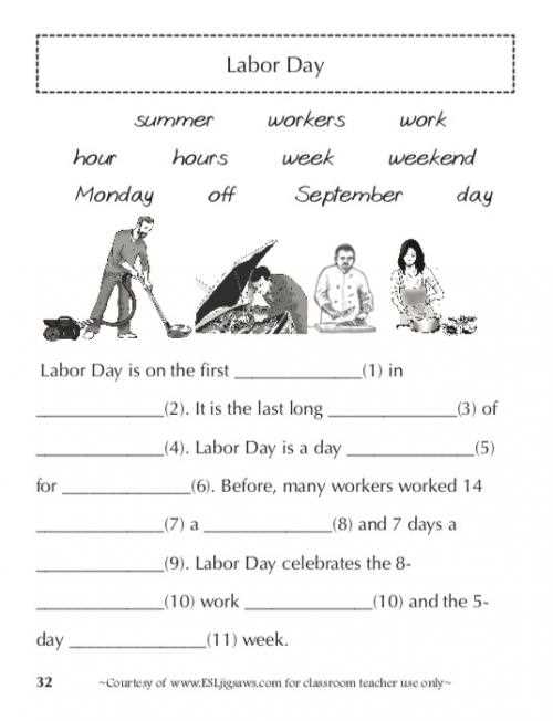 labor day worksheet