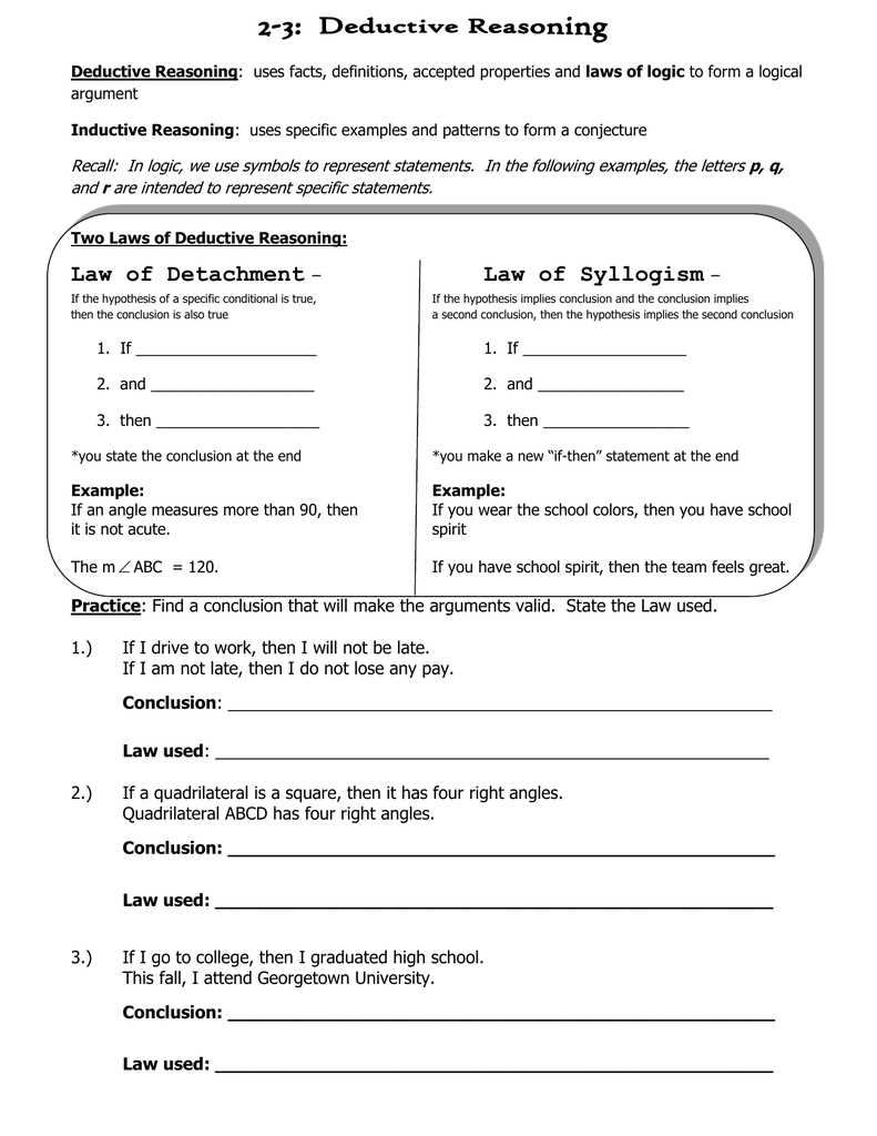 law of detachment and law of syllogism worksheet