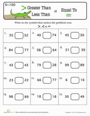 less than greater than equal to worksheets