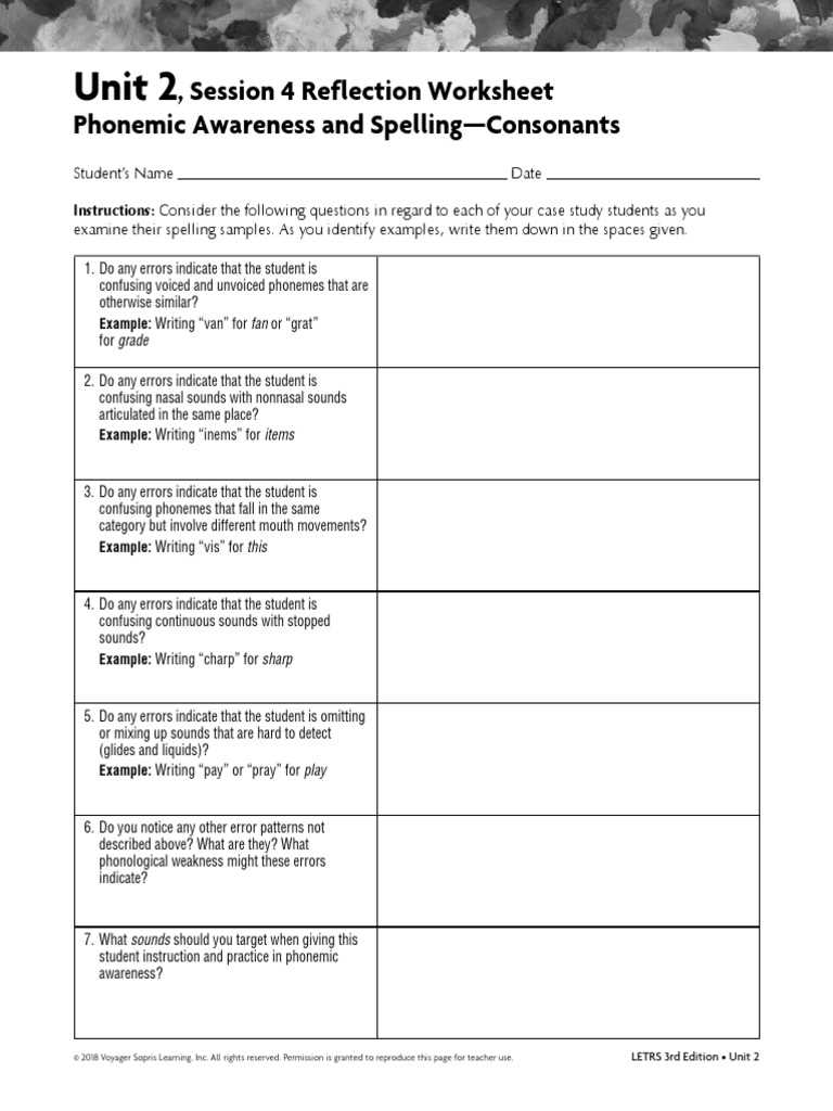 letrs unit 1 session 4 reflection worksheet example