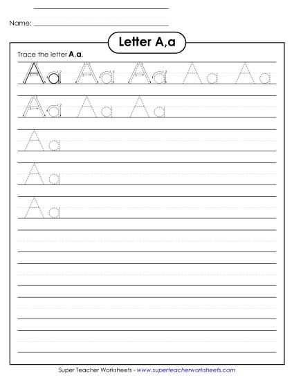 letter aa writing worksheet