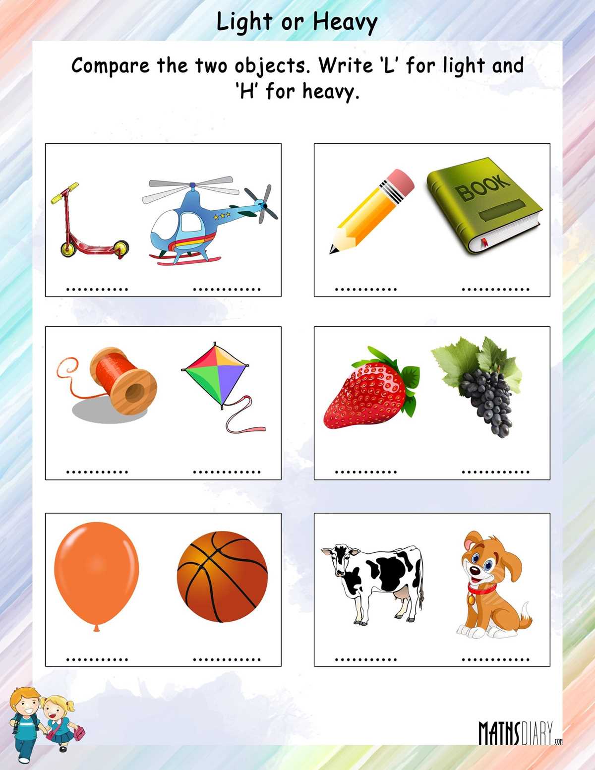 light heavy worksheet