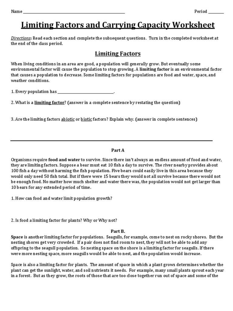 limiting factors and carrying capacity worksheet