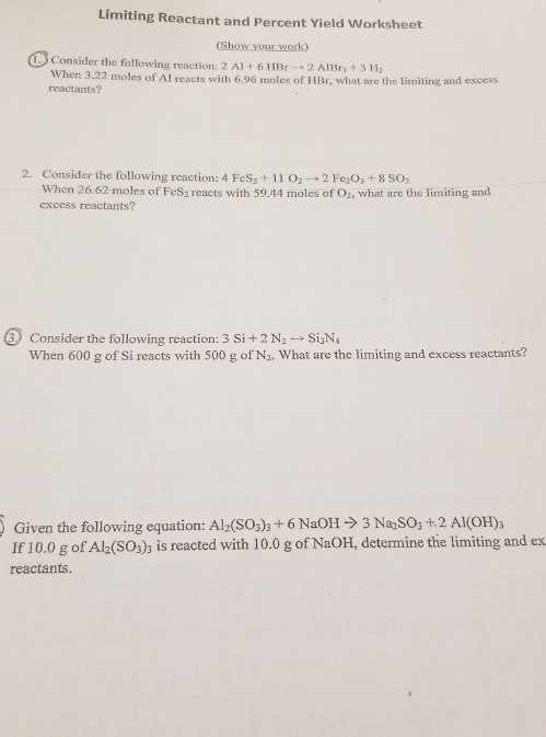 limiting reagent worksheet