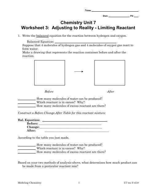 limiting reagents worksheet