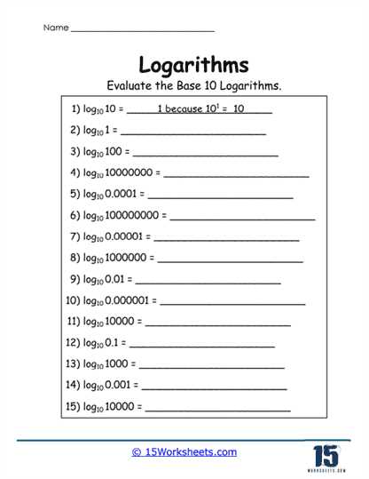 logarithm to exponential form worksheet