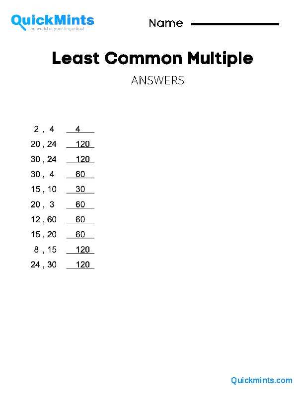 lowest common multiple worksheet