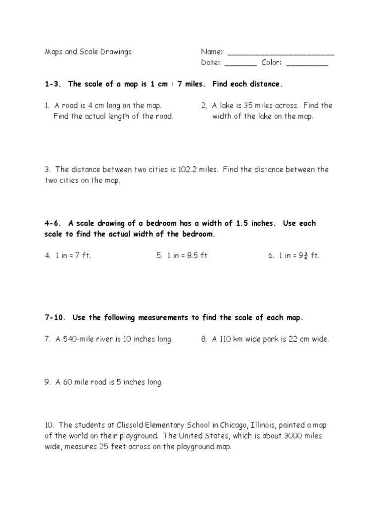 map scale worksheets 7th grade