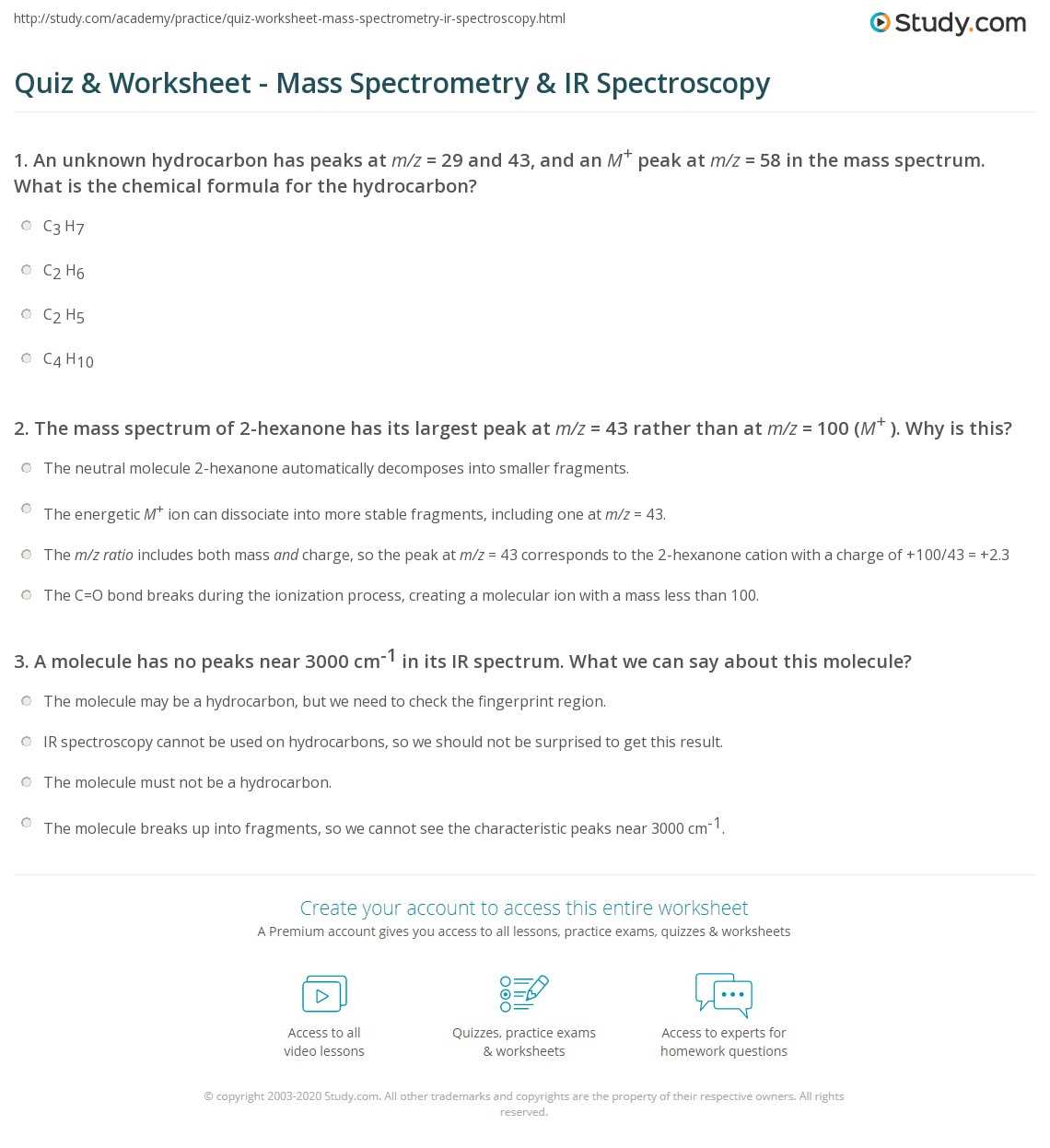 mass spectrometry worksheet ap chemistry
