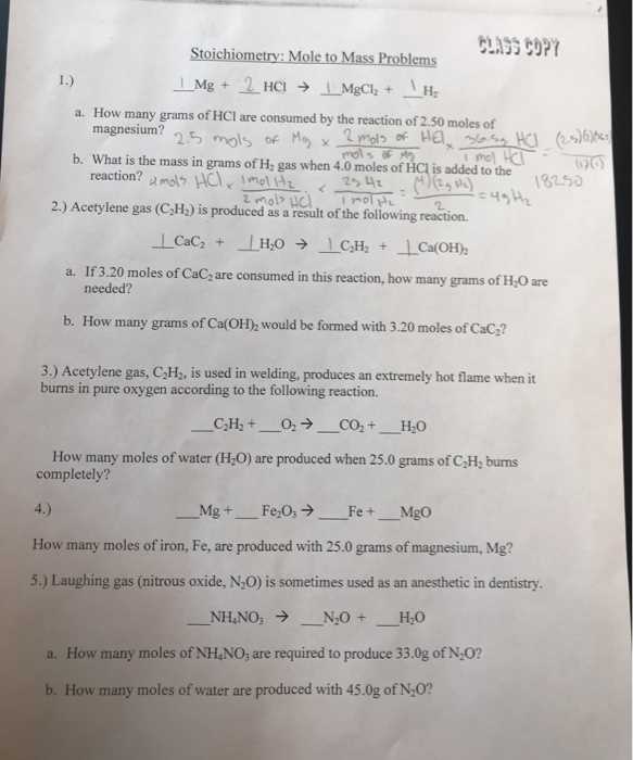 mass stoichiometry worksheet