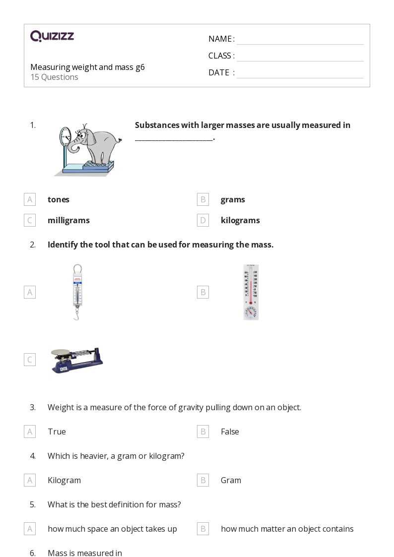 mass weight worksheet