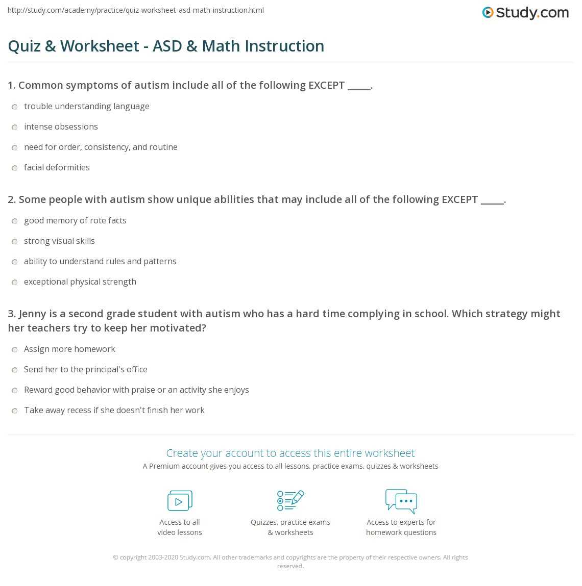 math for autism worksheets