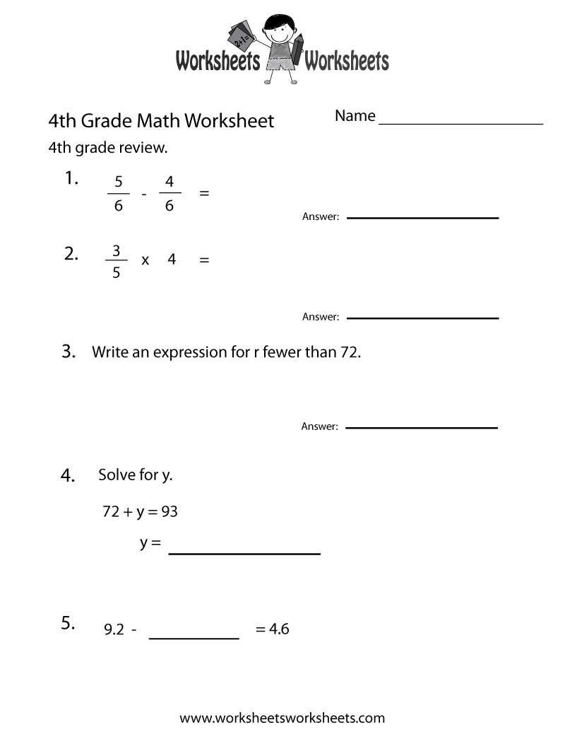 math worksheets for 4th graders free printables