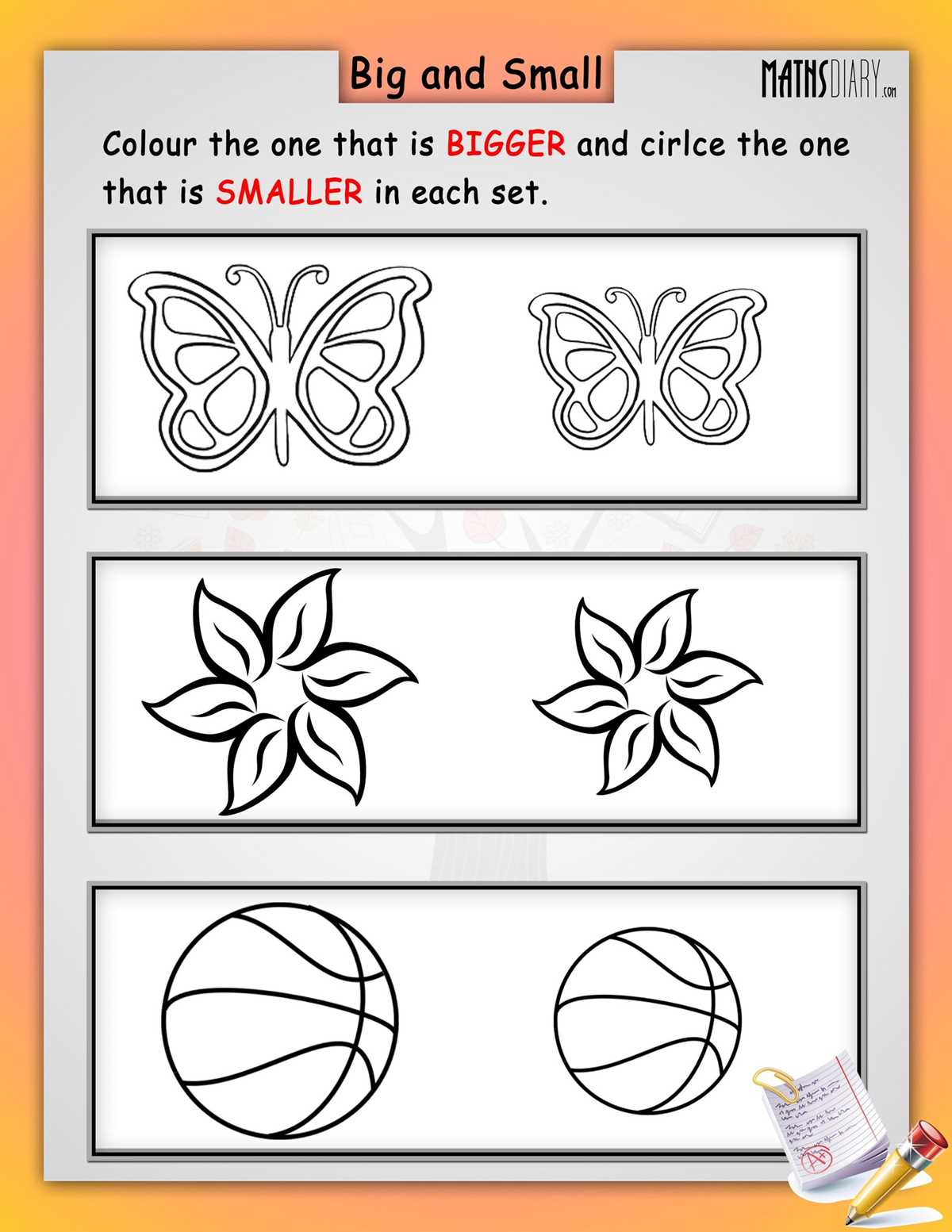 math worksheets for kindergarten big and small