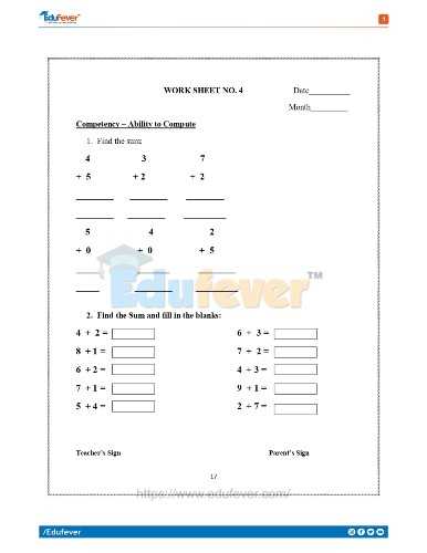 maths worksheet class 1