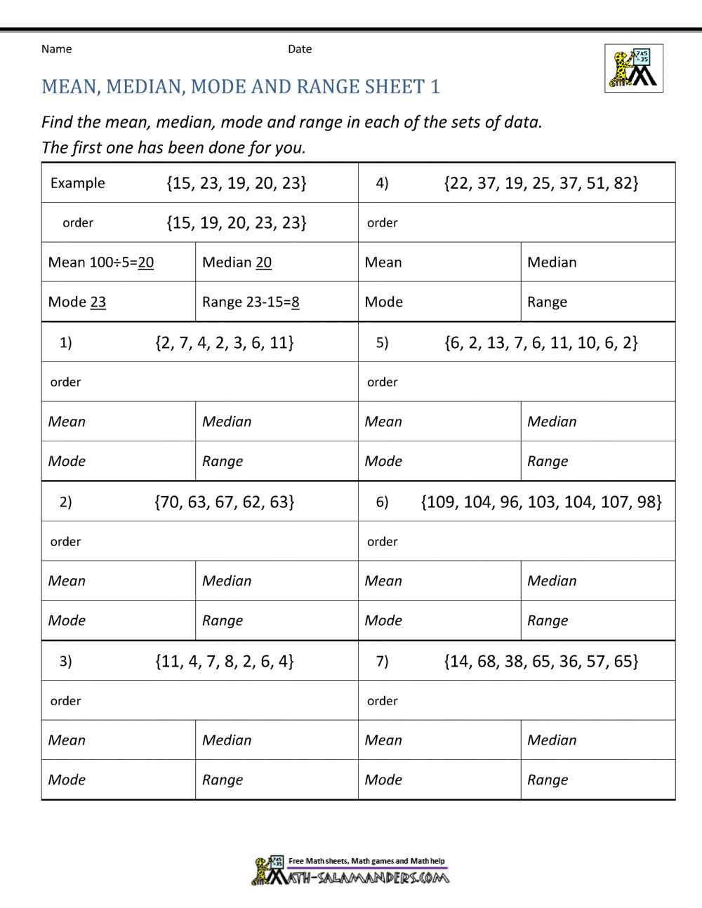 mean median mode worksheets mean median mode worksheets