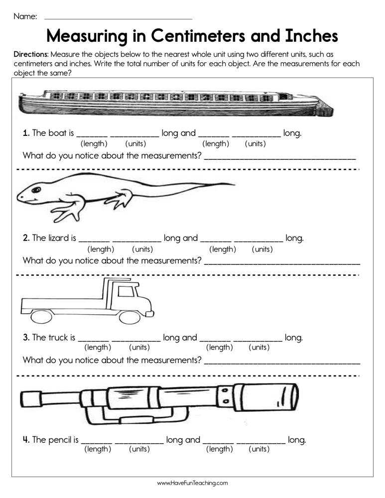 measurement in centimeters and inches worksheets