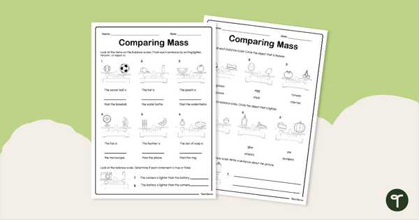 measurement mass worksheets