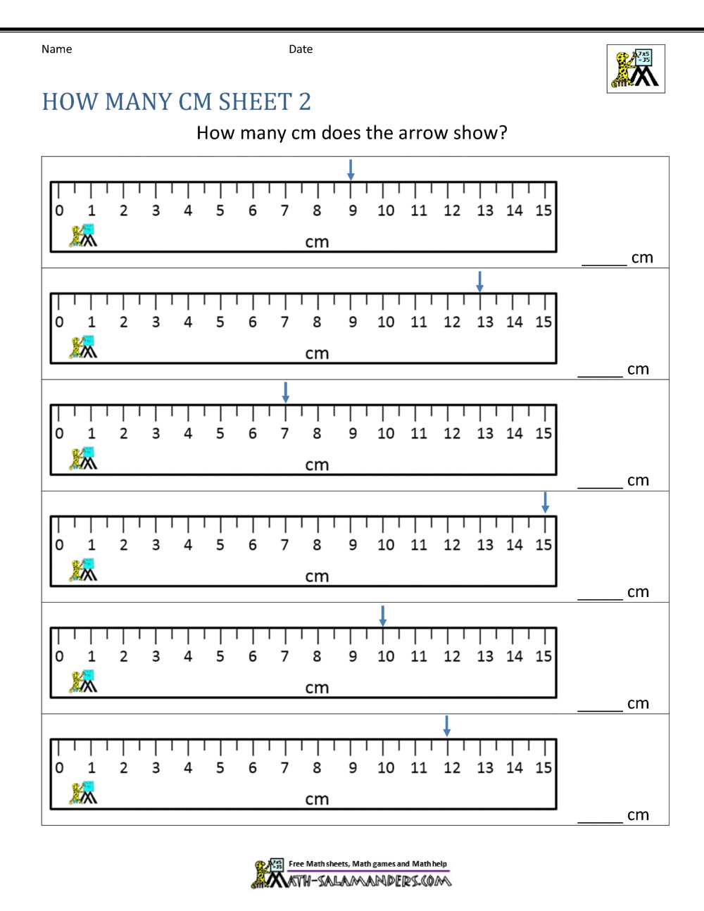measurement worksheets centimeters