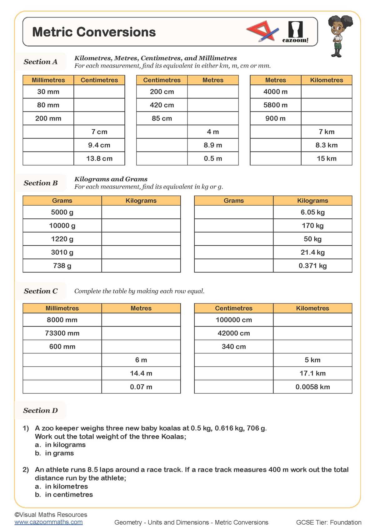 measurements and conversions worksheets