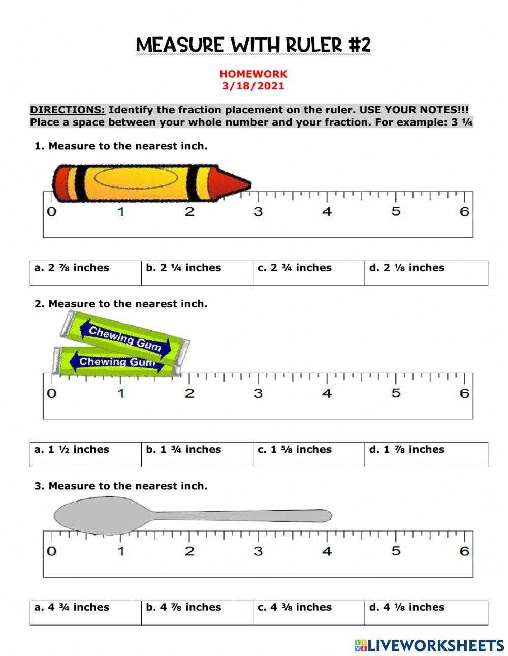 measuring to the nearest 1 2 inch worksheet