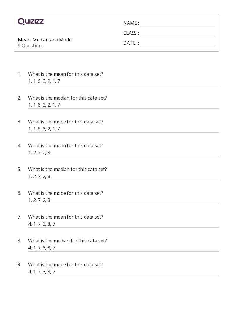 median worksheet