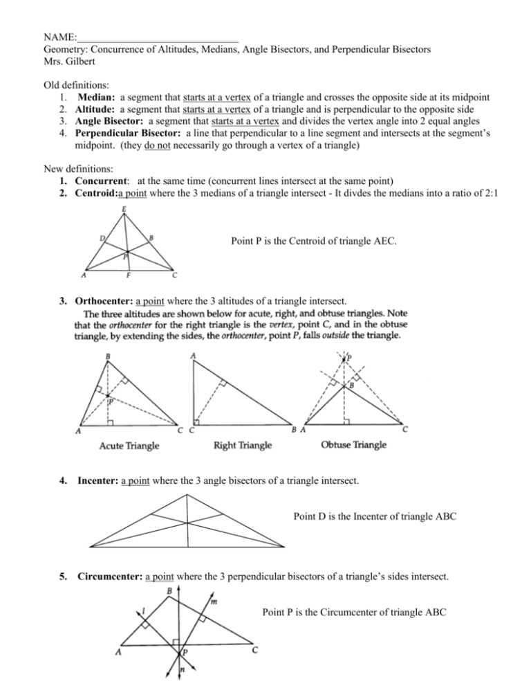 medians and altitudes worksheet