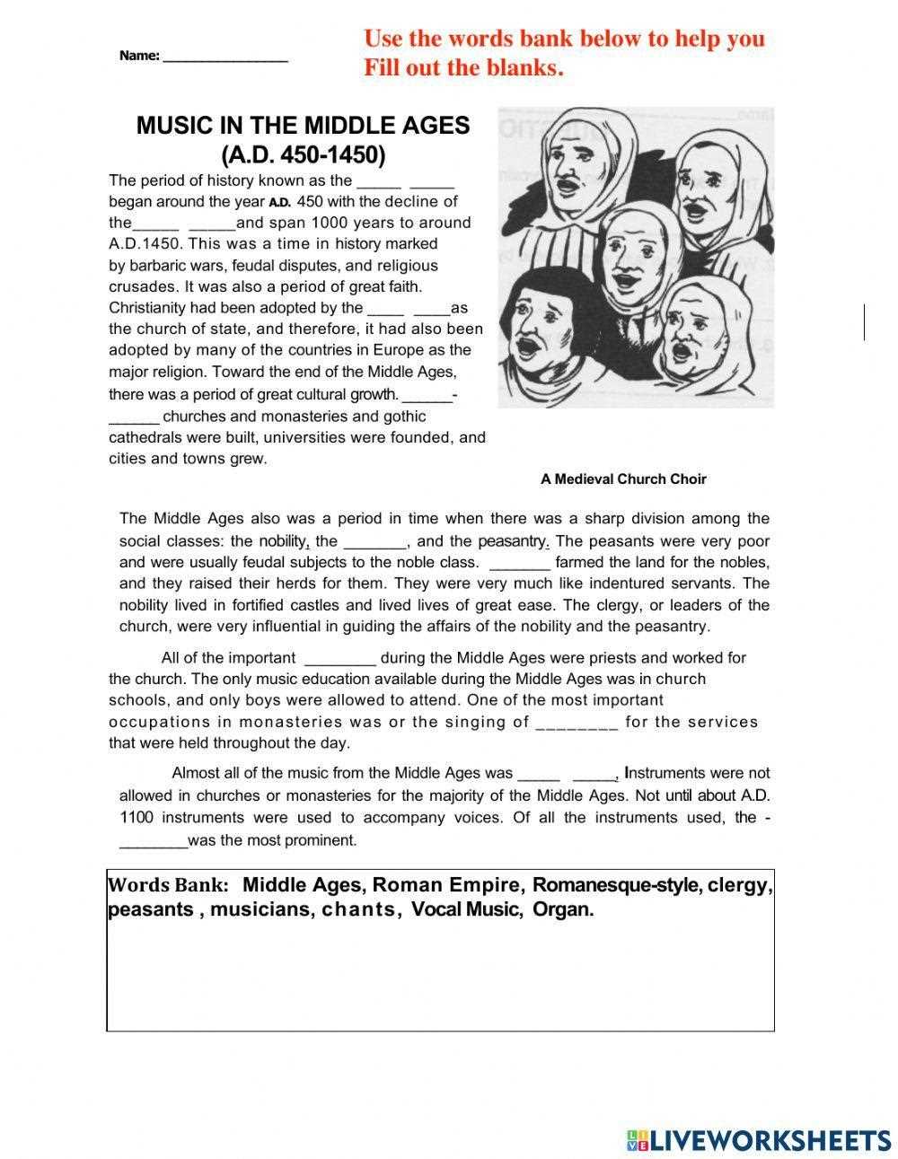 medieval history worksheets